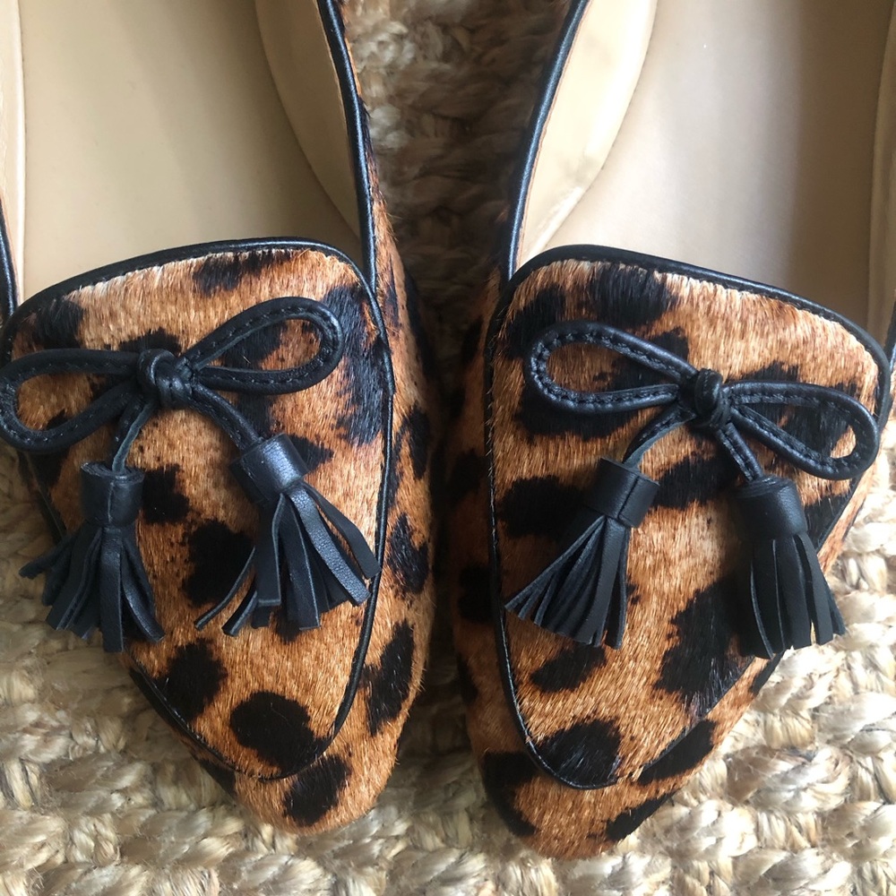New: Talbots FRANCESCA TASSEL DRIVING FLATS - CALF HAIR LEOPARD. Size 8